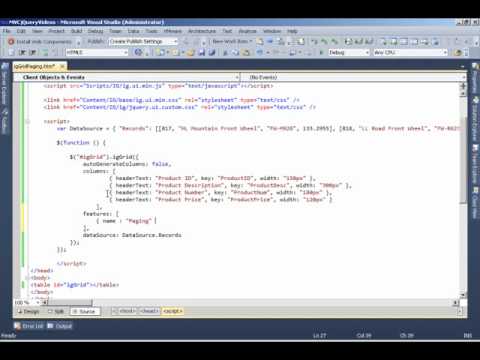 Configuring igGridPaging JavaScript HTML