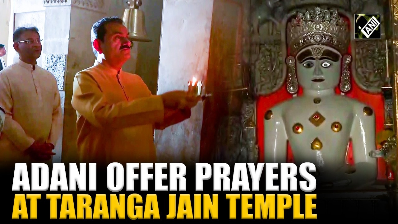 Gautam Adani and Priti Adani offer prayers at Taranga Jain Derasar in Mehsana, Gujarat