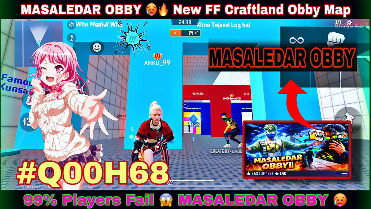 MASALEDAR OBBY 🥵🔥 | New FF Craftland Obby Map Gameplay | Created by BADSH_1.0K 