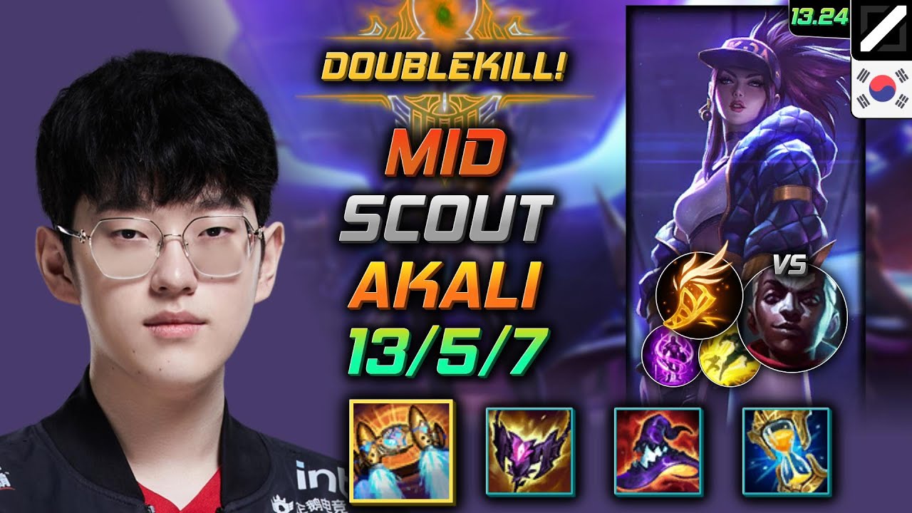 Akali Mid Build Scout Hextech Rocketbelt Fleet Footwork - LOL KR Master Patch 13.24