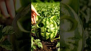 Watermelon growing in cat mold