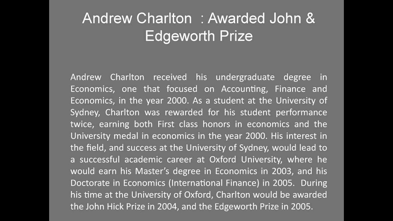 Andrew Charlton  : Acquired Professional Experience in Public and Private Sector