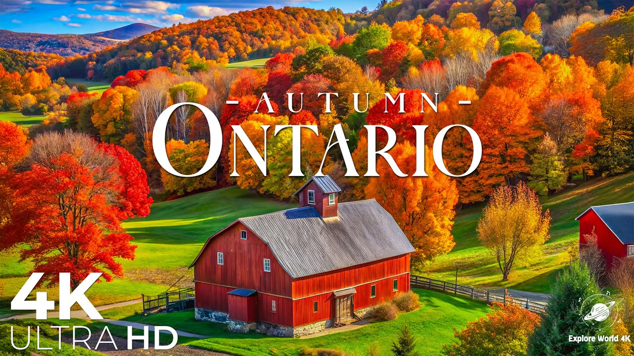 Онтарио осенью 4K UHD | Полёт над яркой осенней листвой, живописными озёрами и реками