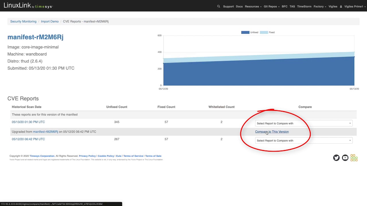 Vigiles User Guide: Using the History and Report Comparison Feature