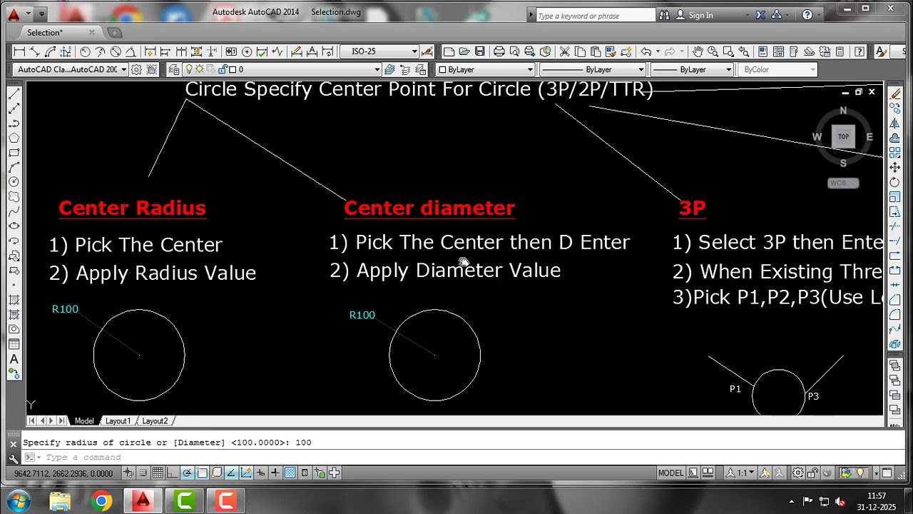 Circle Command in Auto Cad 2014