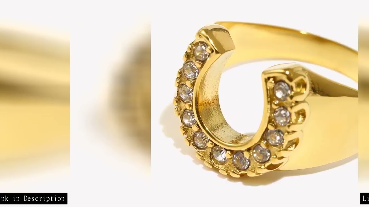 E.B.belle Stainless Steel Y2K Jewelry U Letter Crystal Paved Gold Colour Rings For Women Chunky Meta