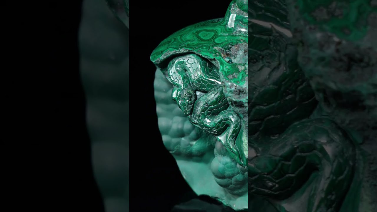 Awesome Gemstone 6.4" Malachite Hand Carved Snake Crystal Vase Sculpture, Crystal Healing