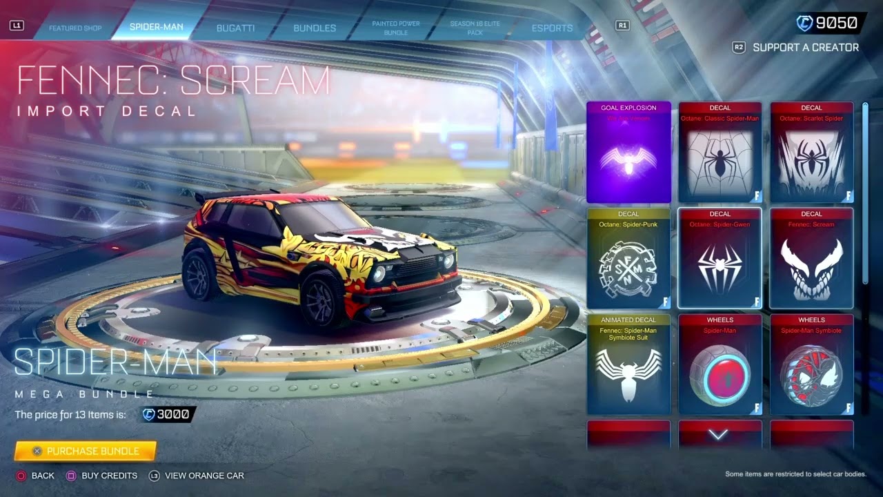 Rocket League Marvel: Spider-Man/Venom in the shop. Hounted Hallows