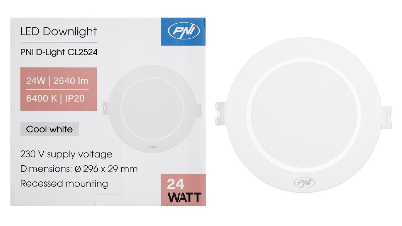 PNI D-Light CL2524 24W LED spotlight, recessed, round 29 cm, 6400K, 230V power supply, 2640 lm,white
