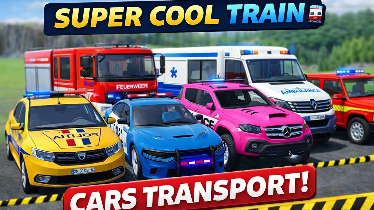 Super Cool Trains Transporting Police Cars, Ambulances, Fire Trucks & Colorful Cars 🚆🚓🚑🔥 | Games