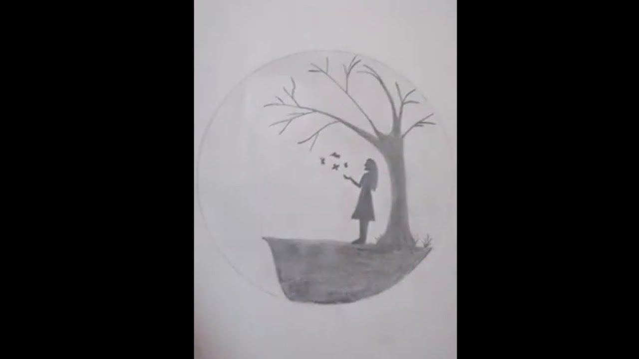Girl in moonlight scene Drawing for beginners YouTube