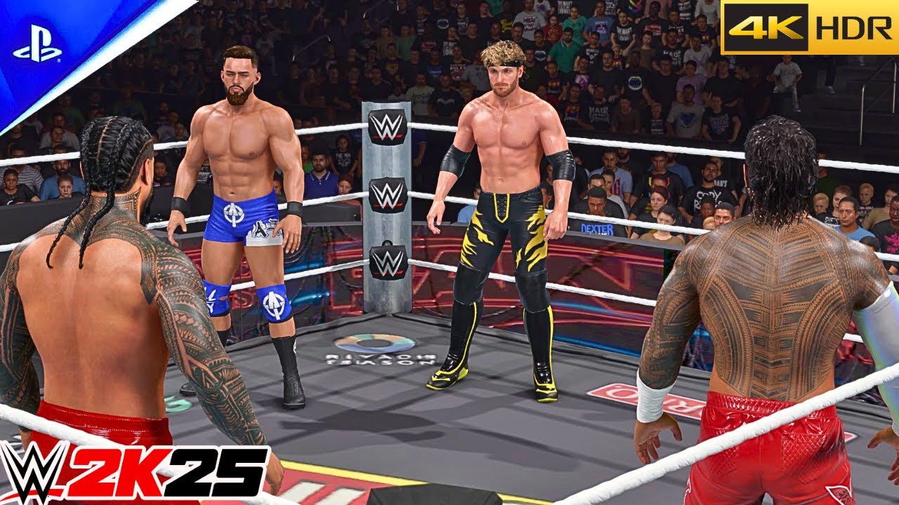 WWE 2K25 - Austin Theory & Logan Paul vs. Jey & Jimmy | Tag Team Extreme Rules Match | PS5™ Pro 4K