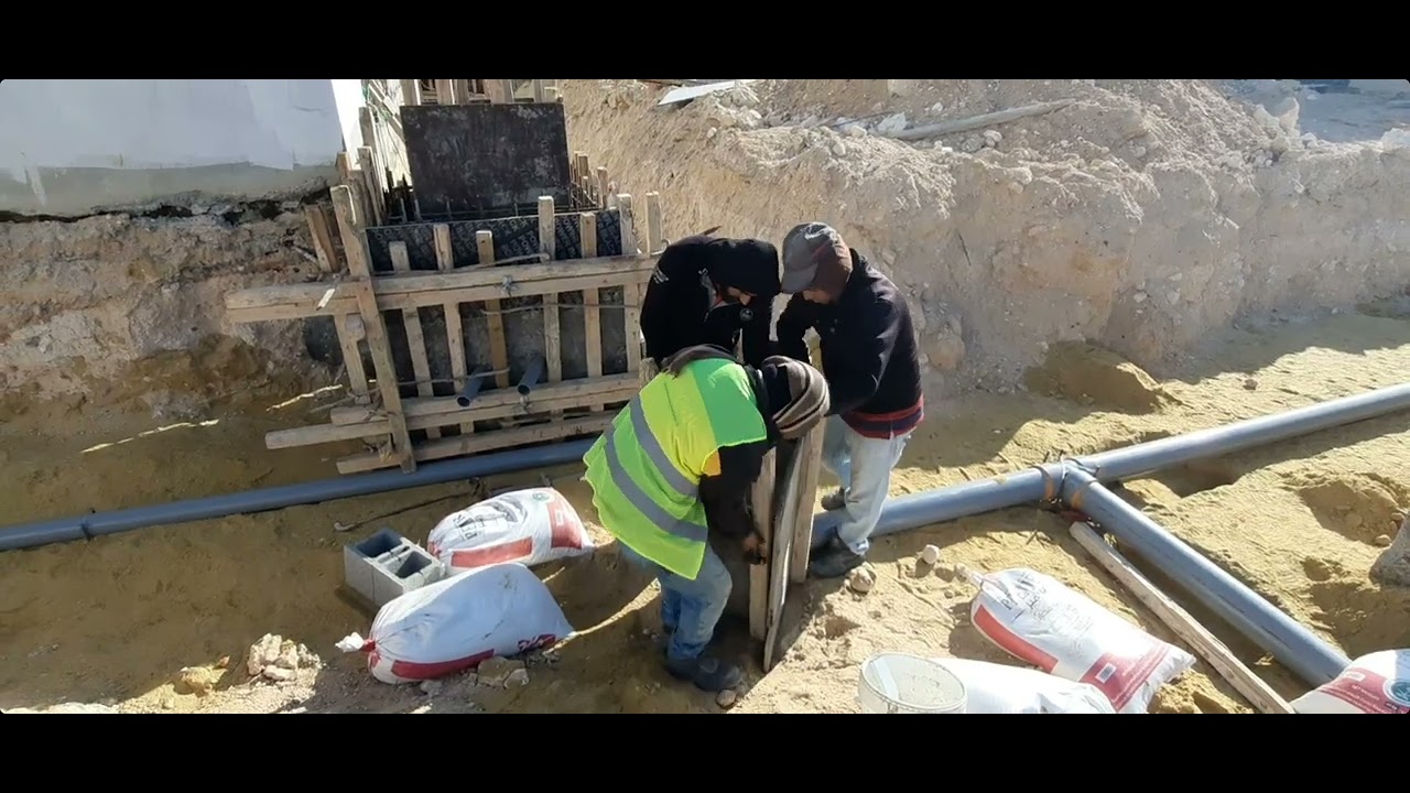 Preparation of Fire fighting pipe line support By concrete chair & Thrust block.