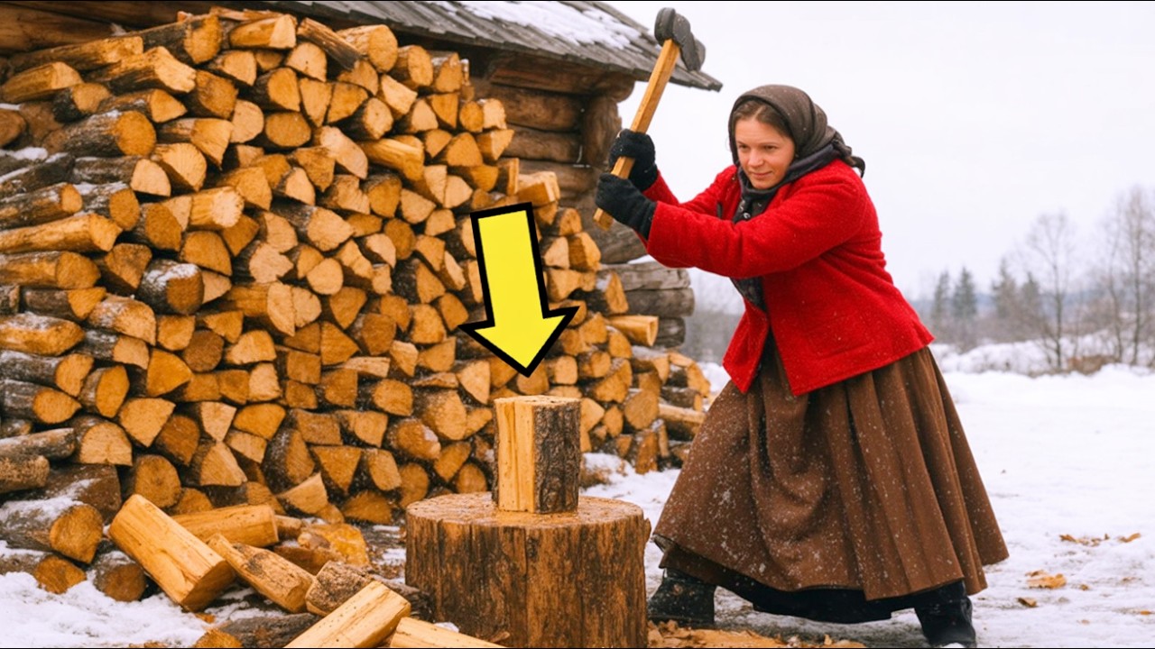 ظنوا أنها مجنونة عندما قطعت الأرملة كل هذا الحطب… حتى اكتشفوا السبب…