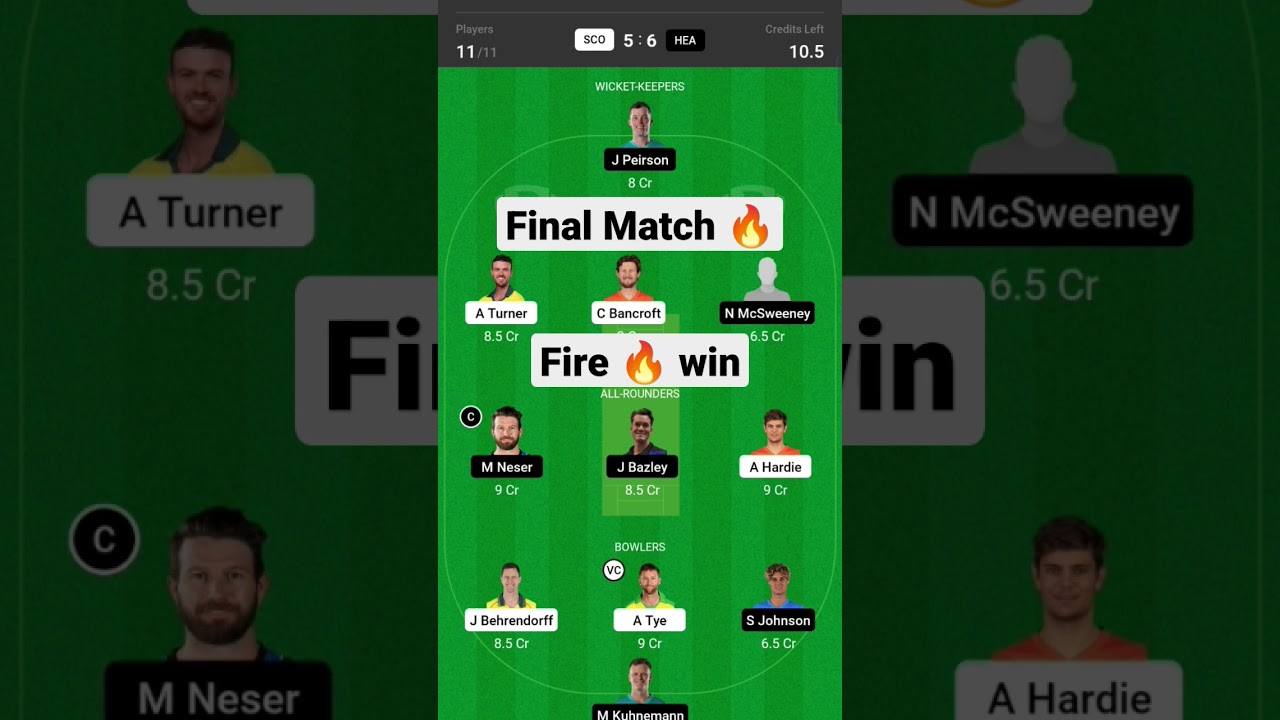 SCO vs HEA Final Big bash league 2023 dream 11