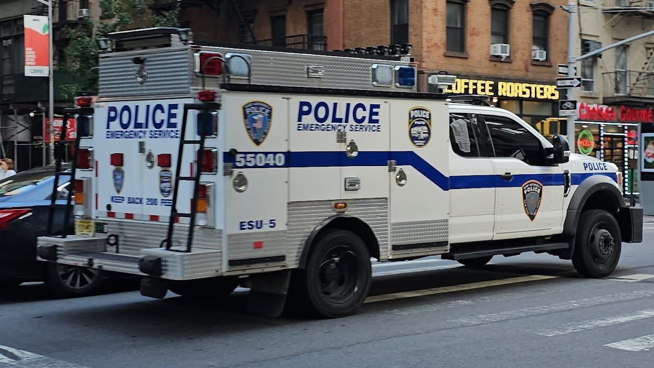 Port Authority Police Department ESU Passing By On 7th Ave In Midtown, Manhattan, New York City