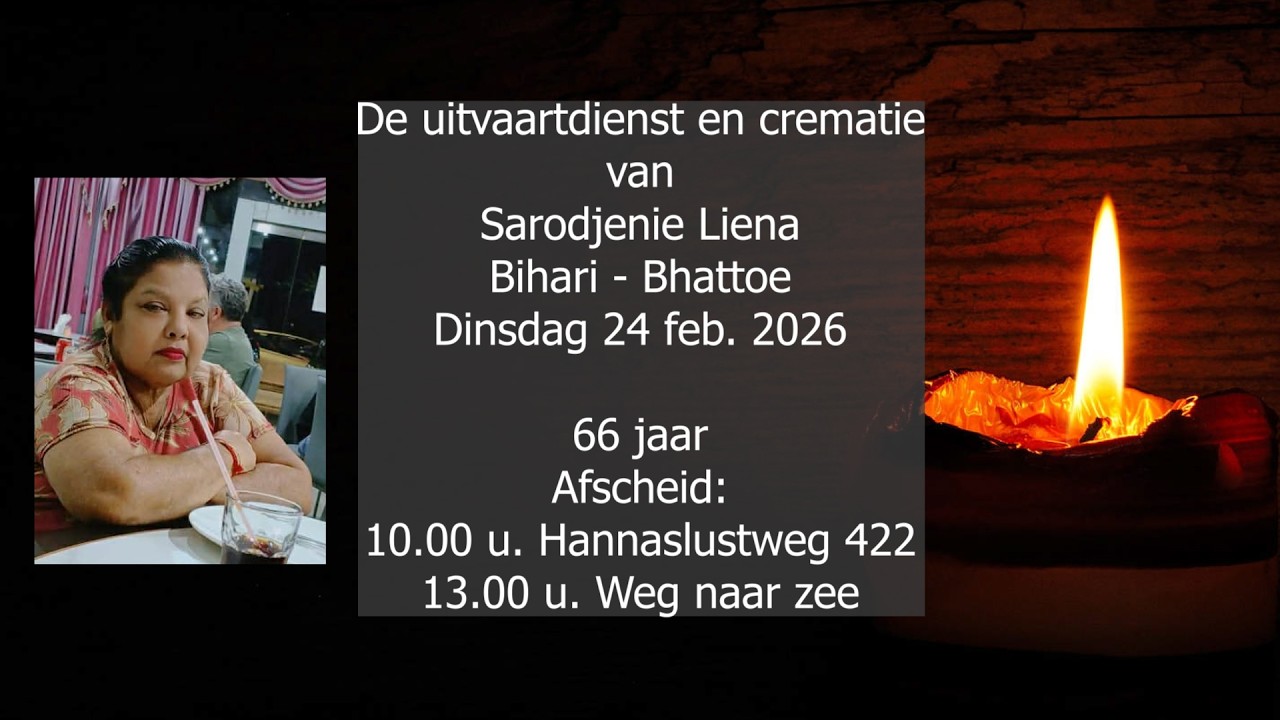 De uitvaartdienst en crematie van Sarodjenie Liena Biharie - Bhattoe. Dinsdag 24 feb. 2026.