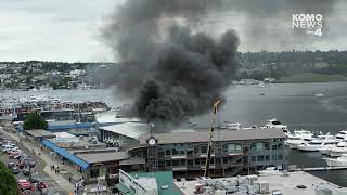 Drone video: Large boat fire on Lake Union in Seattle