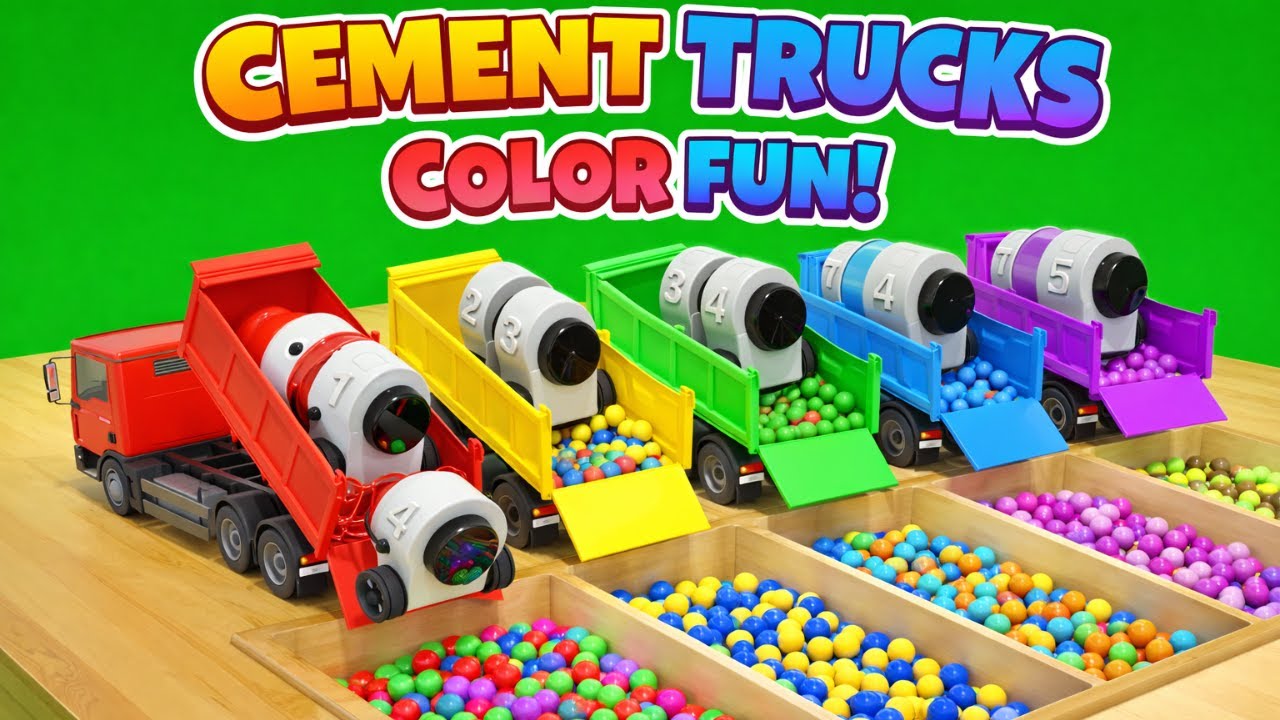 Colorful Cement Mixer Trucks | Toy Cement Trucks Colors Game