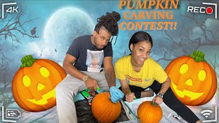 Happy HALLOWEEN, Pumpkin Carving Contest! *MUST WATCH* (Easy Carving) *Couple Challenges* |WHO WON?|