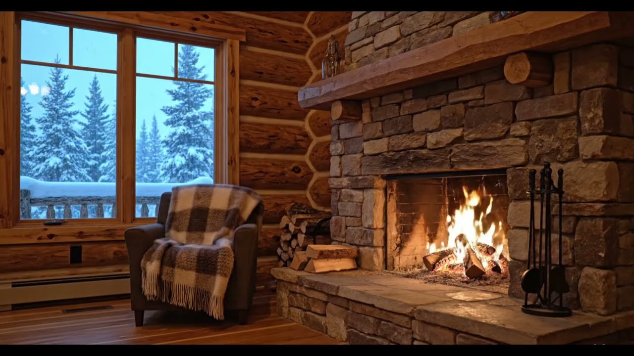Cozy Fireplace in a Mountain Cabin ❄️🔥 Real Winter Snowfall Ambience | 4K