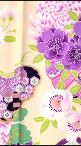 七五三 7歳 女の子着物「msg7_0191」淡色地に紫の花柄を描いた優美な一