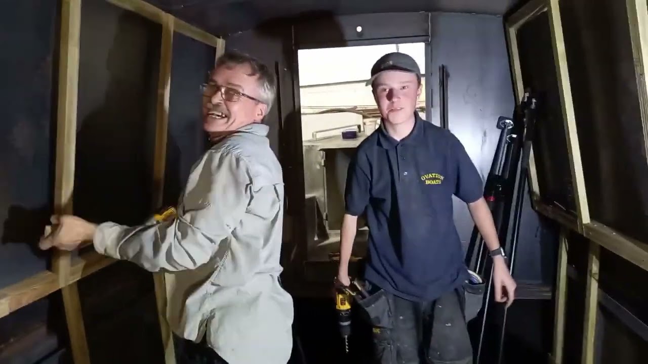 Ovation Boats prepare Willow for foam spray insulation.