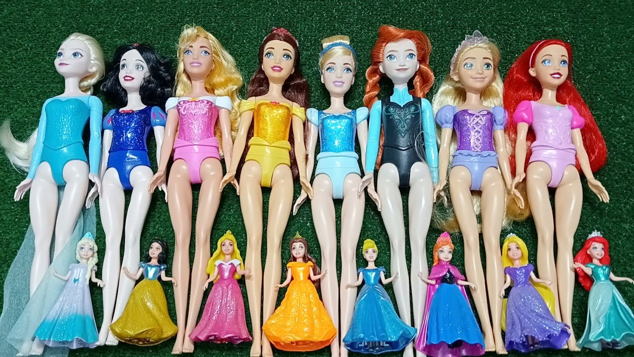 ASMR Most Popular Disney Princess Dolls   lots of colorful rainbow Dresses unpacking surprise toys 