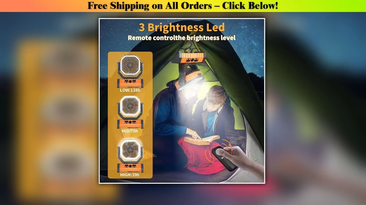 20000mAh Battery Operated Fan Portable Rechargeable Desk/Camping Fan with LED Light and Hook