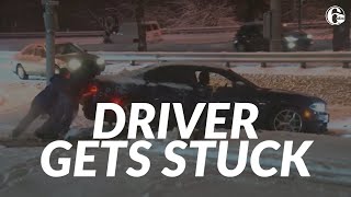 Driver gets stuck during snowstorm in Philadelphia
