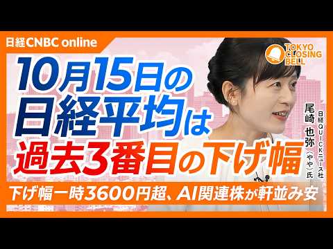 【10月15日(木)東京株式市場】日経平均株価は過去3番目の下げ幅、3318円安📉／良品計画、最高益見通しで上場来高値／オリエンタルランド、クルーズ事業に期待／コアウィーブの社債利回り急騰
