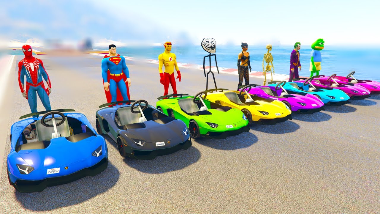 سباق السيارات الصغيره مع سبيدرمان والابطال small car racing with ...