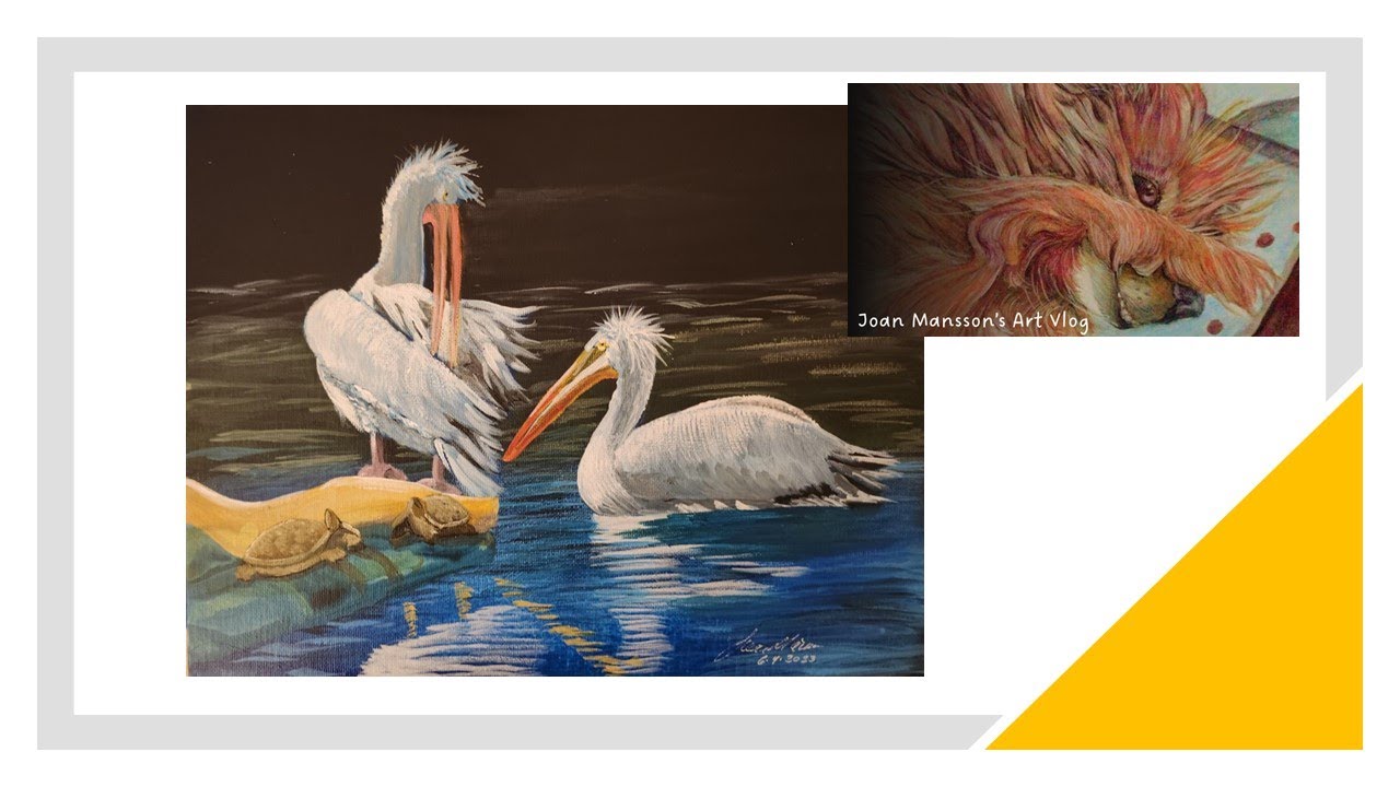 Acrylic Ink acrylic paint on Black Canvas board white Pelican pair