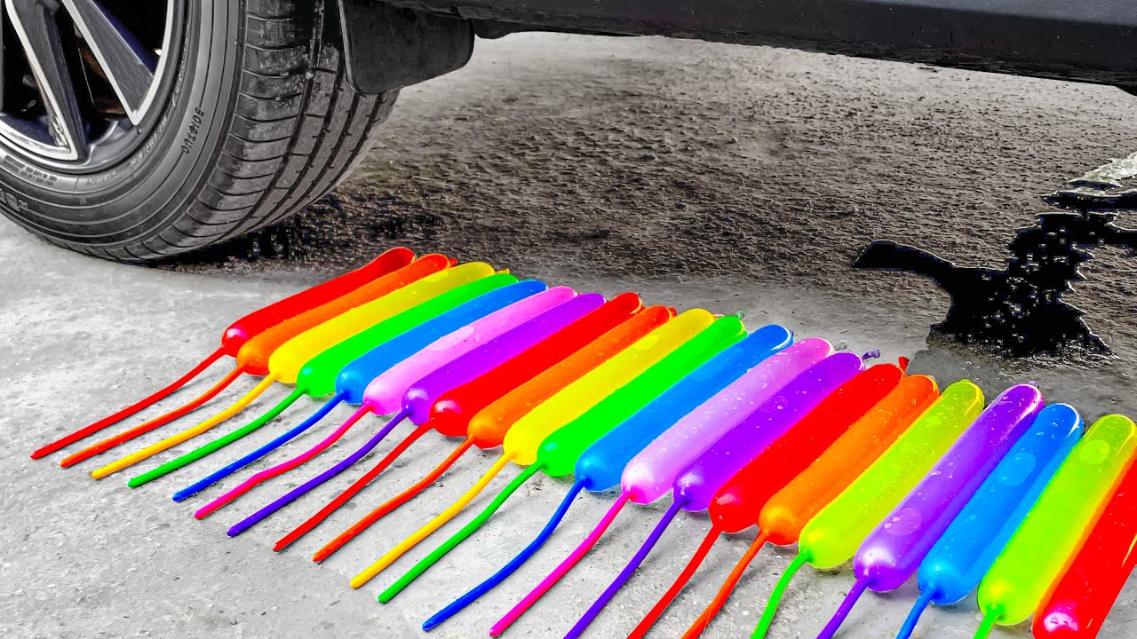 Experiment RAINBOW BALLS vs CANDY M&M vs CAR vs CAKE | Crushing Crunchy & Soft Things by Car!