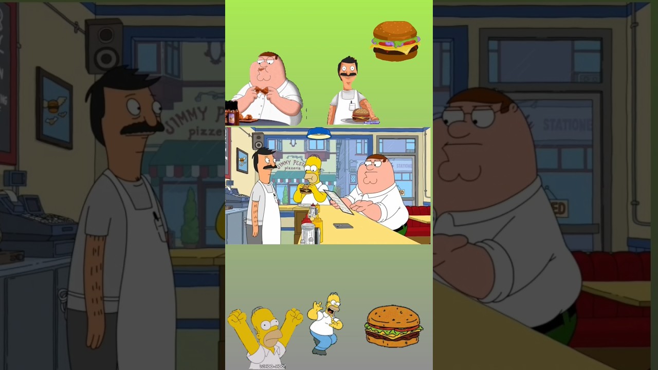 The Simpson's Homer Simpson Bob's burgers Bob family Guy  Peter Griffin in the same Room😱 