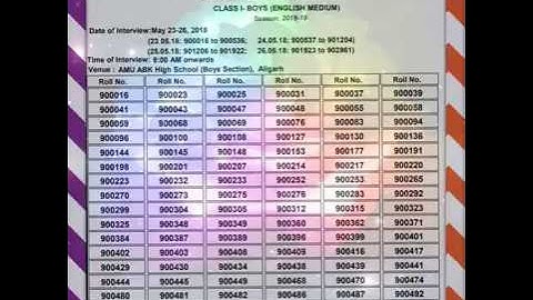 AMU examination interview list of 1st class of 2018-19