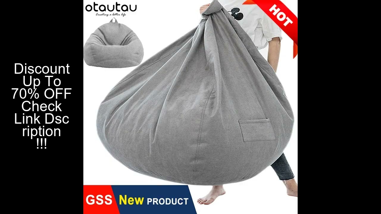 OTAUTAU Bean Bag Chair with Filling  Stuffed Giant Beanbag Sofa Bed Thick Linen Flocking Pouf Ottoma