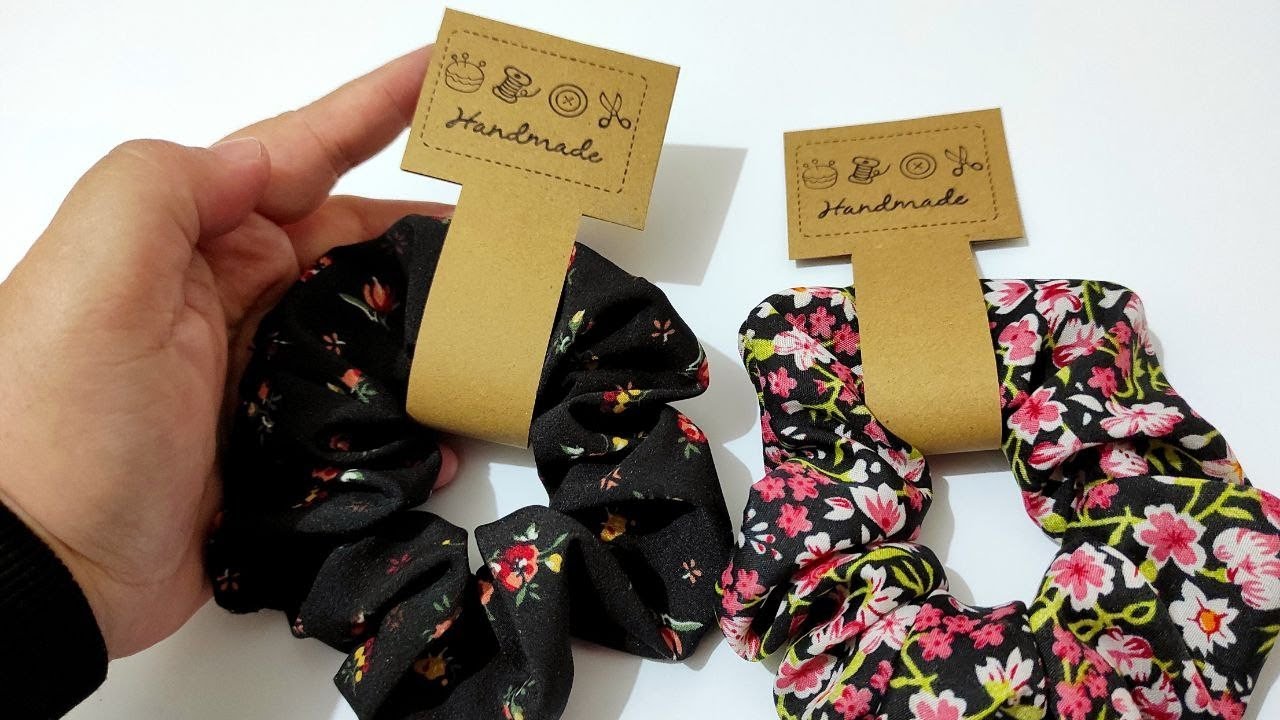 scrunchy♡handmade【ハンカチ592】 DIY #309 | Floral Scrunchies with Tags - Cute Gift ❤ - YouTube