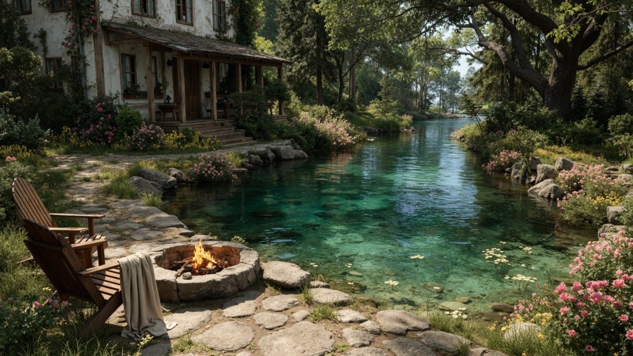 Relaxing Nature Sounds: Спокойная весенняя река, потрескивающий огонь, успокаивающее пение птиц ASMR