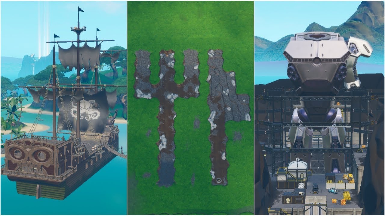 Collect Wood from Pirate Ship, Stone from Fork Knife, Metal from Robot Factory - Fortnite (Season 9)