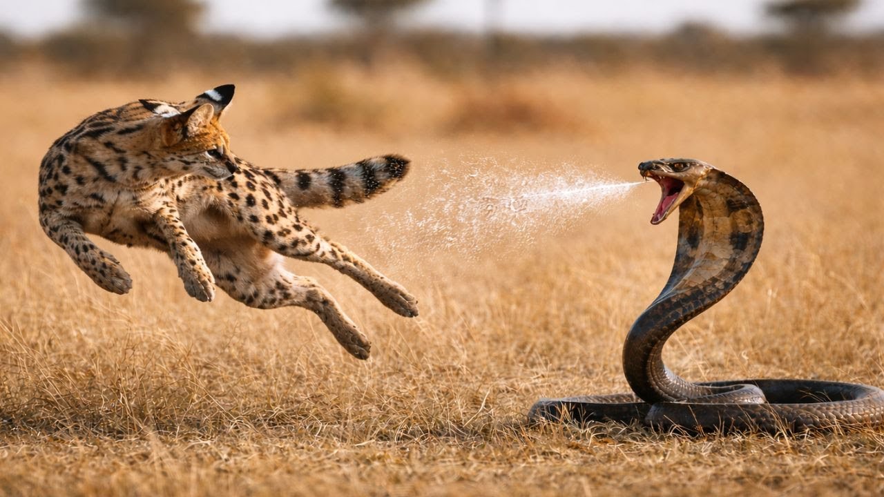 African Wildlife Life: Serval vs King Cobra vs Lion – Survival on the Savanna