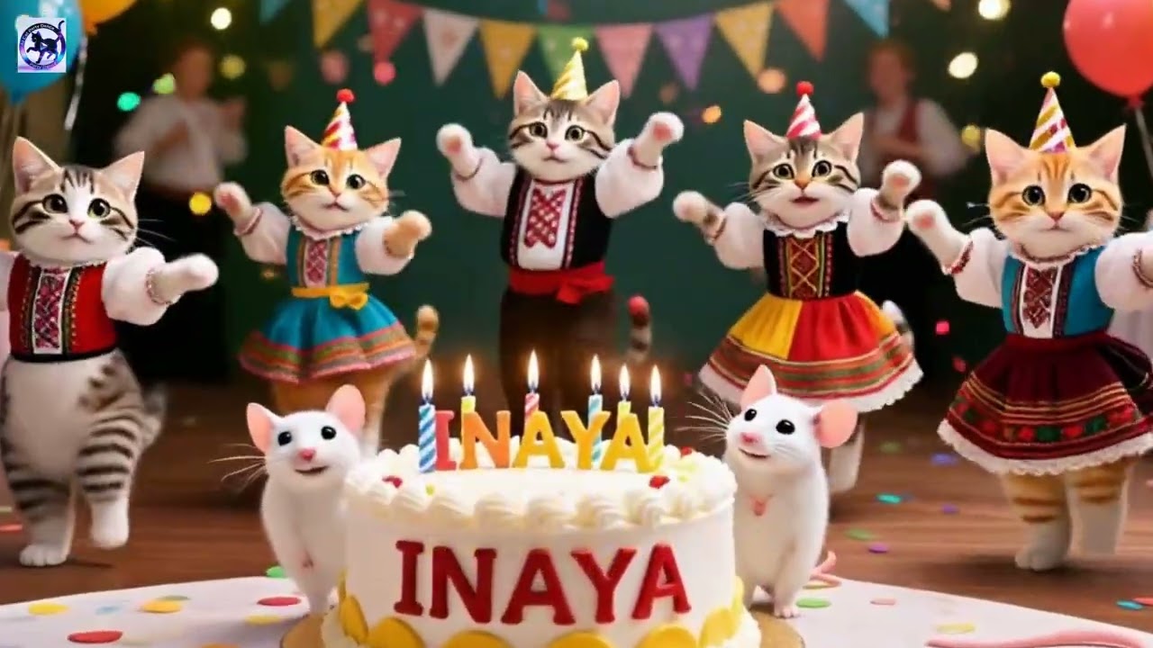 Happy Birthday to INAYA! Dancing Cats Party 🎉  | ai cat party dance