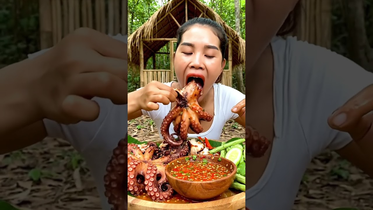 🔥🤤 Eating Whole Smoked Octopus — Rich & Savory Taste