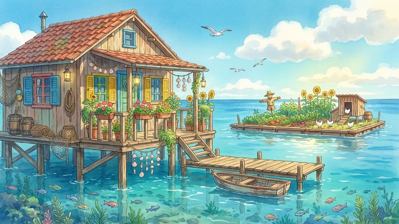 Life Inside a Floating Home Above the Water | Silent Slow Life (Ghibli-Inspired)