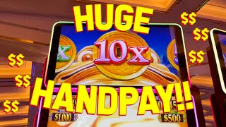 THE 8,999,99 HANDPAY!! with VegasLowRoller on Stuffed Coins Pig and Slot Machine!!
