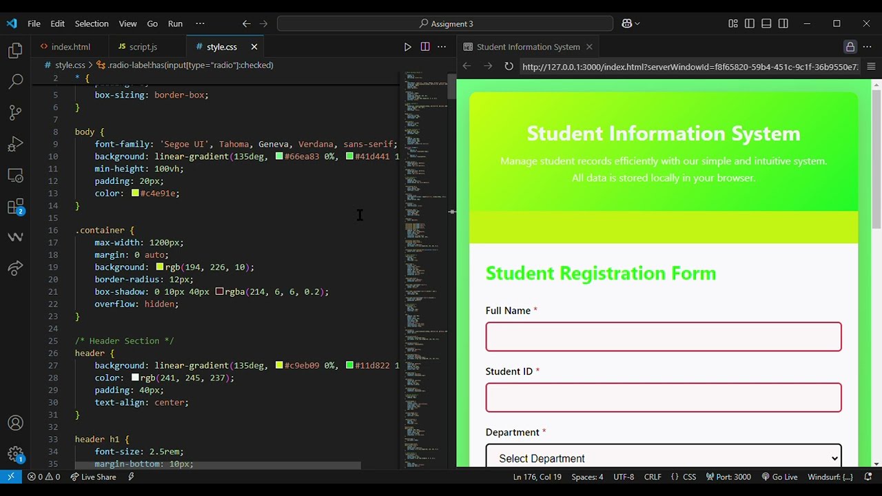 How to create a student information portal with CSS, JavaScript and HTML only