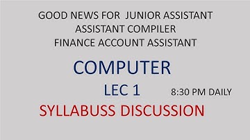Lec 01 / Computer / Syllabus Discussion/ JKSSB Junior Assistant / Finance Account Assistant