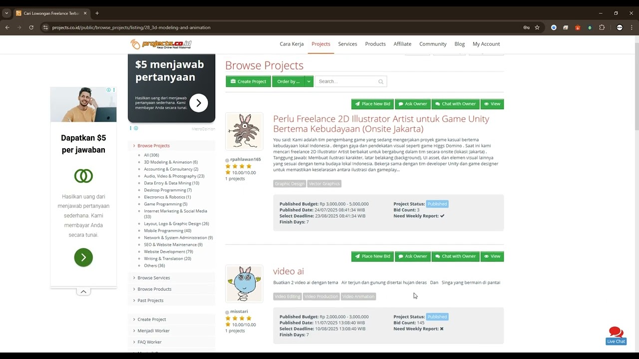 Pencari jasa freelance masih bisa BID