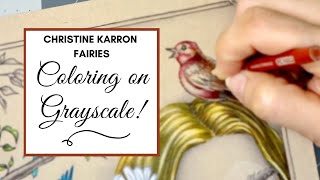 Let's Color a Bird on Grayscale | Christine Karron | ADULT COLORING FOR BEGINNERS
