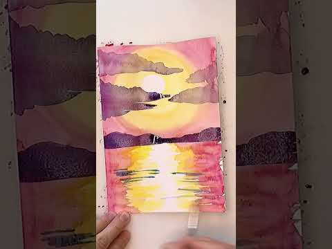 Рисуем пейзаж. Как нарисовать пейзаж акварелью. Рисуем закат. Урок рисования. Drawing sunset.
